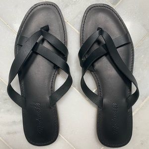 Madewell Women Boardwalk Thong Sandals Black Strappy Slip On Leather 7 New